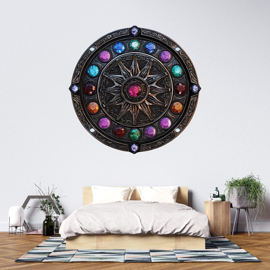 Mystical Zodiac Medallion Wall Decal Arcane Compass Wall Art Fantasy Astrology Round Wall Sticker Gothic Decor
