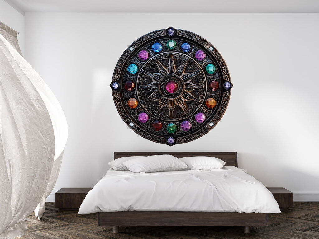 Mystical Zodiac Medallion Wall Decal Arcane Compass Wall Art Fantasy Astrology Round Wall Sticker Gothic Decor