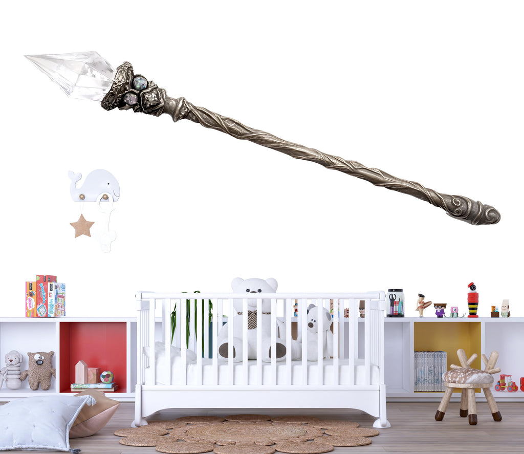 Silver Crystal Wand Wall Decal, Fantasy Magic Wand Wall Sticker, Wizard Nursery Wall Art, Fairy Tale Kids Room Decor, Whimsical Playroom