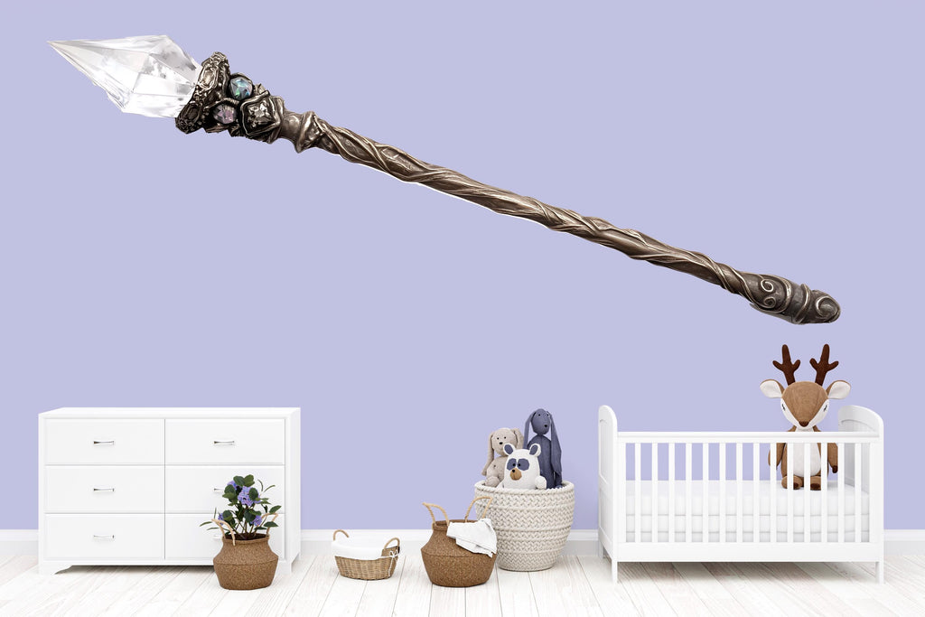 Silver Crystal Wand Wall Decal, Fantasy Magic Wand Wall Sticker, Wizard Nursery Wall Art, Fairy Tale Kids Room Decor, Whimsical Playroom