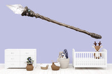Load image into Gallery viewer, Silver Crystal Wand Wall Decal, Fantasy Magic Wand Wall Sticker, Wizard Nursery Wall Art, Fairy Tale Kids Room Decor, Whimsical Playroom