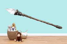 Load image into Gallery viewer, Silver Crystal Wand Wall Decal, Fantasy Magic Wand Wall Sticker, Wizard Nursery Wall Art, Fairy Tale Kids Room Decor, Whimsical Playroom
