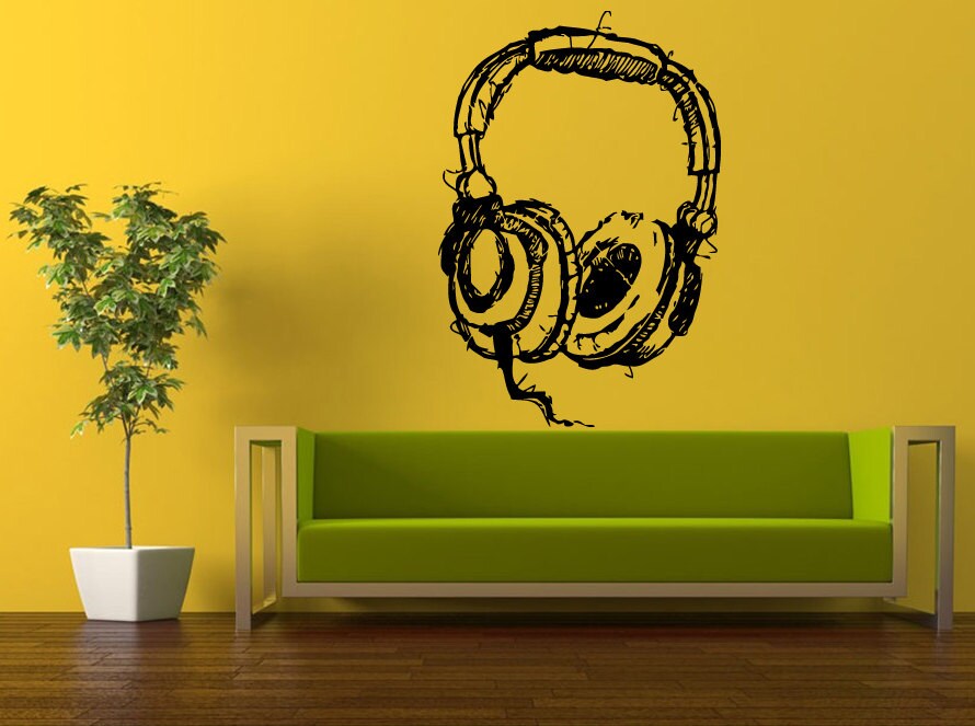 Wall Decal Vinyl Sticker Decals Interior Decor DIY Free Shipping Abstract Headphones Music Studio Dj Listening Device Over Ear L524