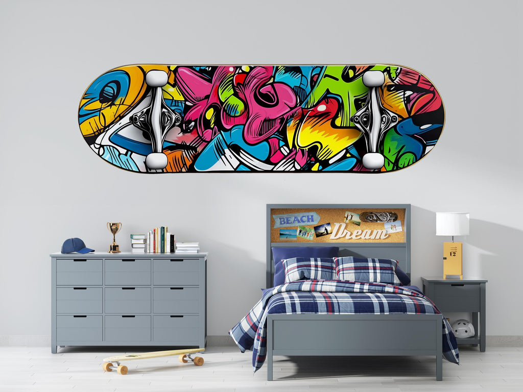 Graffiti Skateboard Wall Decal, Colorful Skateboard Wall Sticker, Street Art Kids Room Decor, Skate Theme Teen Bedroom Wall Art, Playroom