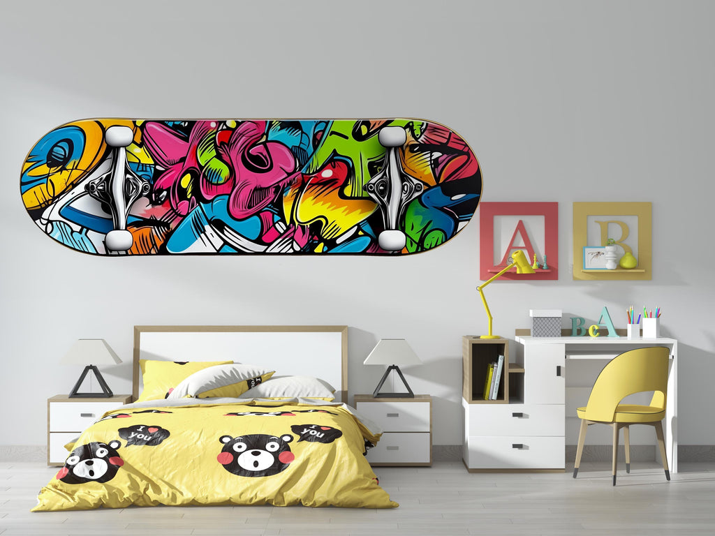 Graffiti Skateboard Wall Decal, Colorful Skateboard Wall Sticker, Street Art Kids Room Decor, Skate Theme Teen Bedroom Wall Art, Playroom