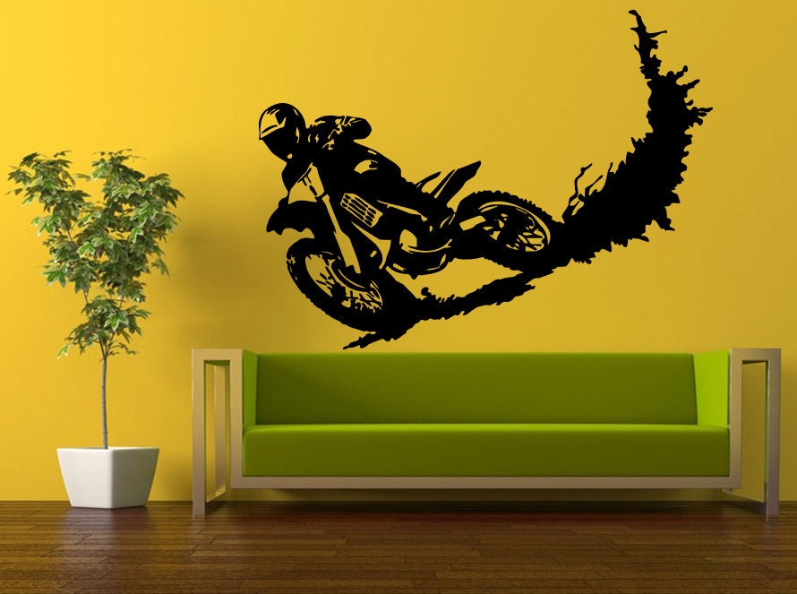 Wall Decal Vinyl Sticker Decals Interior Decor DIY Free Shipping Dirt Bike Biker Stunt Motorcycle Racing Rally L519