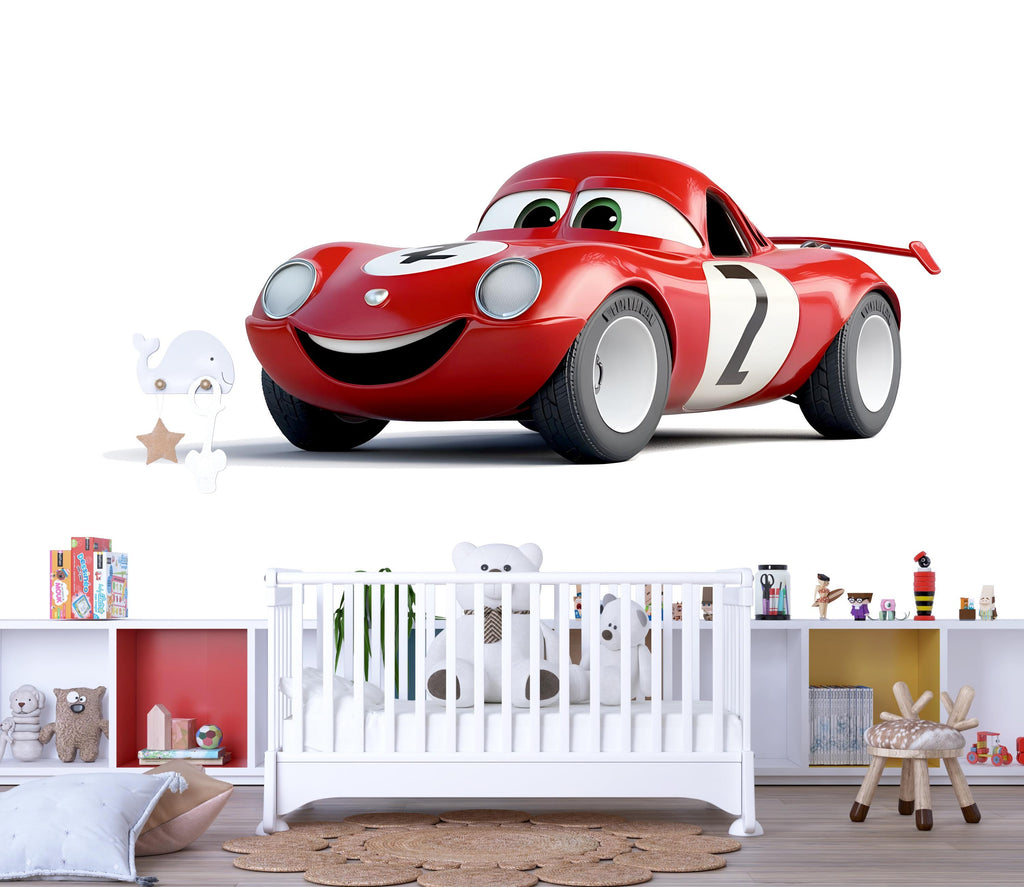 Cute Racing Car Wall Decal | Cartoon Car Nursery Wall Sticker | Kids Room Car Decor | Baby Boy Nursery Wall Art | Peel And Stick Car Decal