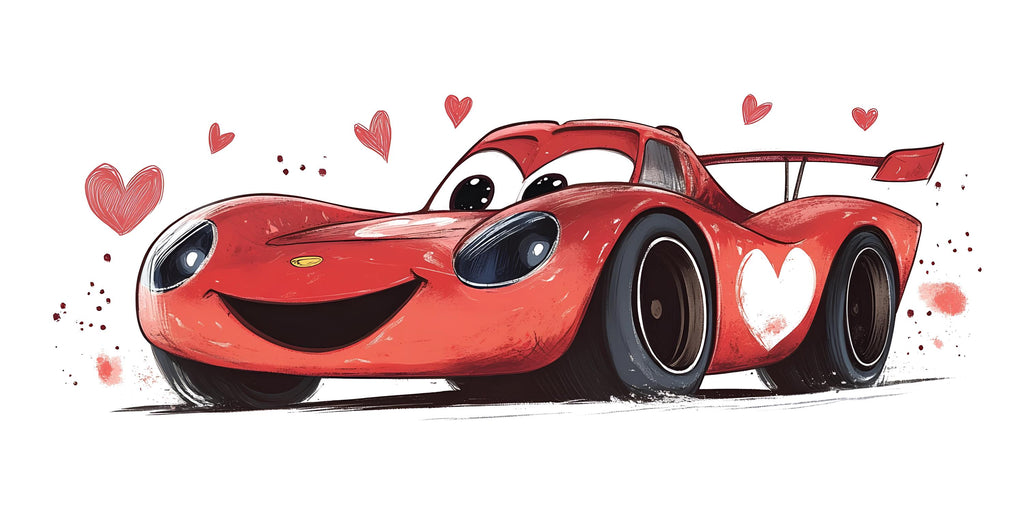 Cute Heart Race Car Wall Decal | Nursery Car Wall Sticker | Baby Room Decor | Cartoon Racing Car Peel And Stick Wall Art