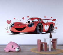 Load image into Gallery viewer, Cute Heart Race Car Wall Decal | Nursery Car Wall Sticker | Baby Room Decor | Cartoon Racing Car Peel And Stick Wall Art