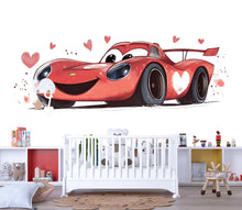 Load image into Gallery viewer, Cute Heart Race Car Wall Decal | Nursery Car Wall Sticker | Baby Room Decor | Cartoon Racing Car Peel And Stick Wall Art