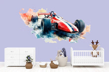 Load image into Gallery viewer, Watercolor Formula Race Car Wall Decal | Racing Car Wall Sticker | Kids Room Wall Art | Modern Car Nursery Decor | Peel And Stick
