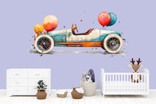 Load image into Gallery viewer, Vintage Car Wall Decal With Balloons | Watercolor Nursery Wall Art | Kids Room Wall Sticker | Classic Car Decor | Peel And Stick