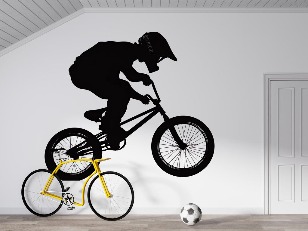 BMX Rider Wall Decal, Bicycle Silhouette Wall Sticker, Extreme Sports Kids Room Decor, Teen Boy Bedroom Wall Art, Bike Jump Wall Decal