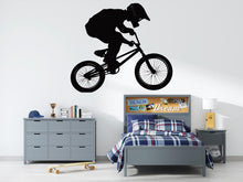 Load image into Gallery viewer, BMX Rider Wall Decal, Bicycle Silhouette Wall Sticker, Extreme Sports Kids Room Decor, Teen Boy Bedroom Wall Art, Bike Jump Wall Decal
