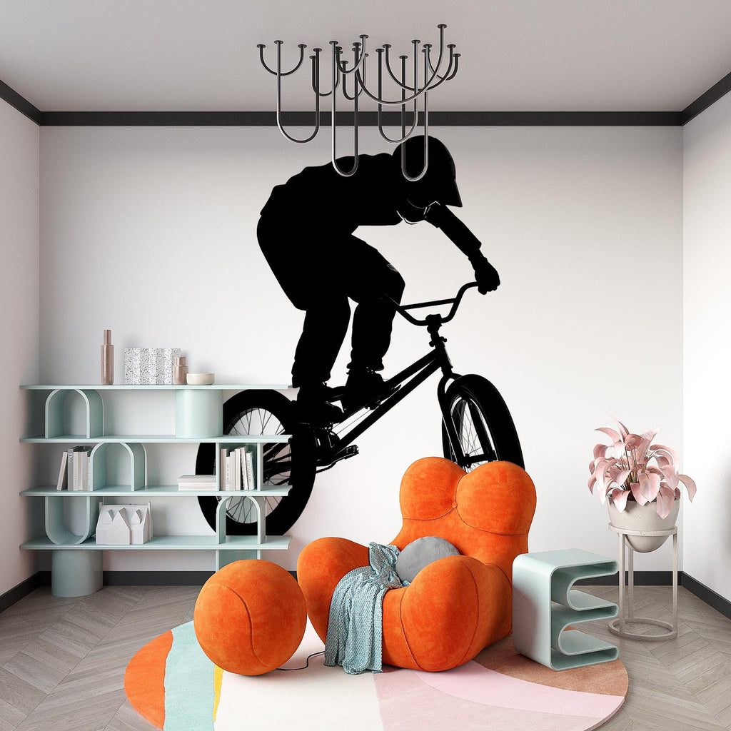 BMX Jump Wall Decal, Bicycle Rider Silhouette Wall Sticker, Kids Sports Room Decor, Boys Bedroom Wall Art, Extreme Bike Wall Decal