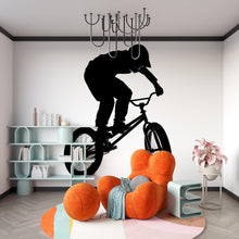 Load image into Gallery viewer, BMX Jump Wall Decal, Bicycle Rider Silhouette Wall Sticker, Kids Sports Room Decor, Boys Bedroom Wall Art, Extreme Bike Wall Decal