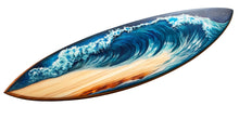Load image into Gallery viewer, Surfboard Wave Wall Decal, Ocean Surf Wall Sticker, Surf Art Wall Decor, Kids Bedroom Wall Art, Coastal Surfboard Wall Decal