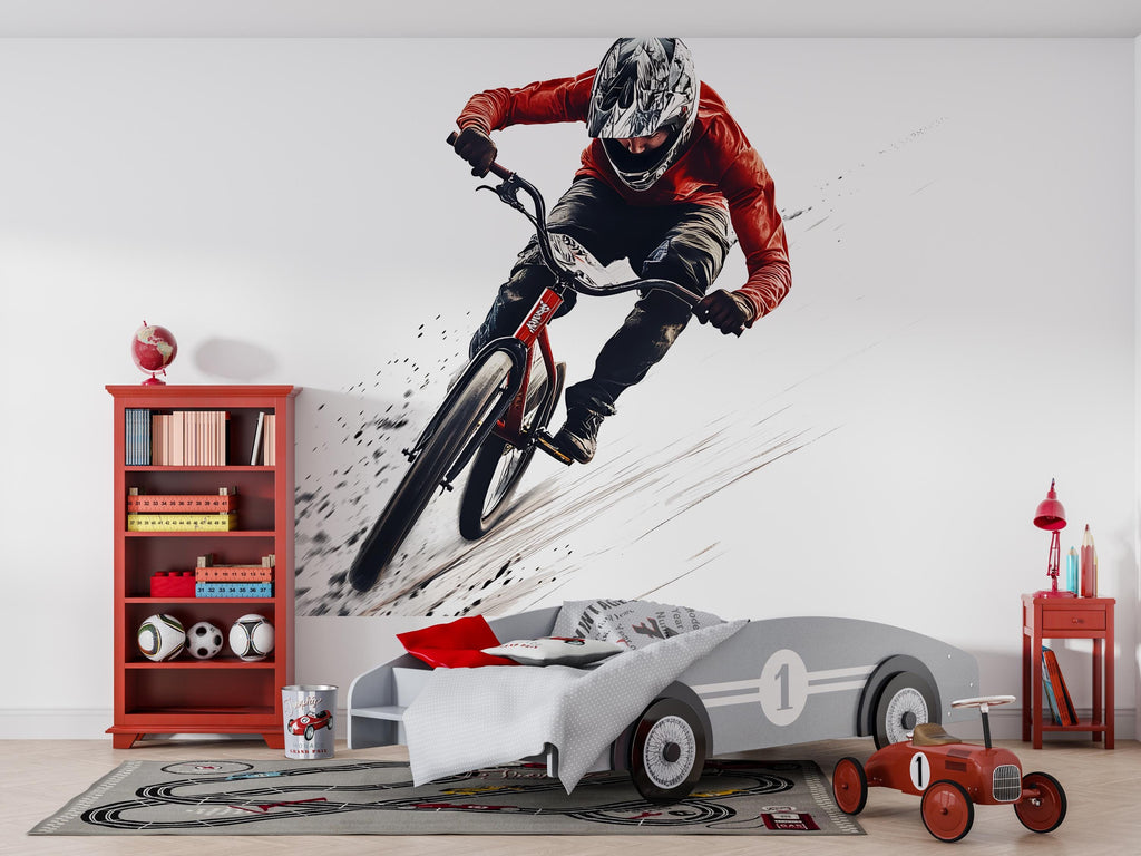 BMX Rider Wall Decal, Extreme Bike Wall Sticker, BMX Action Wall Art, Kids Room Sports Decor, Teen Boy Bedroom Wall Decal
