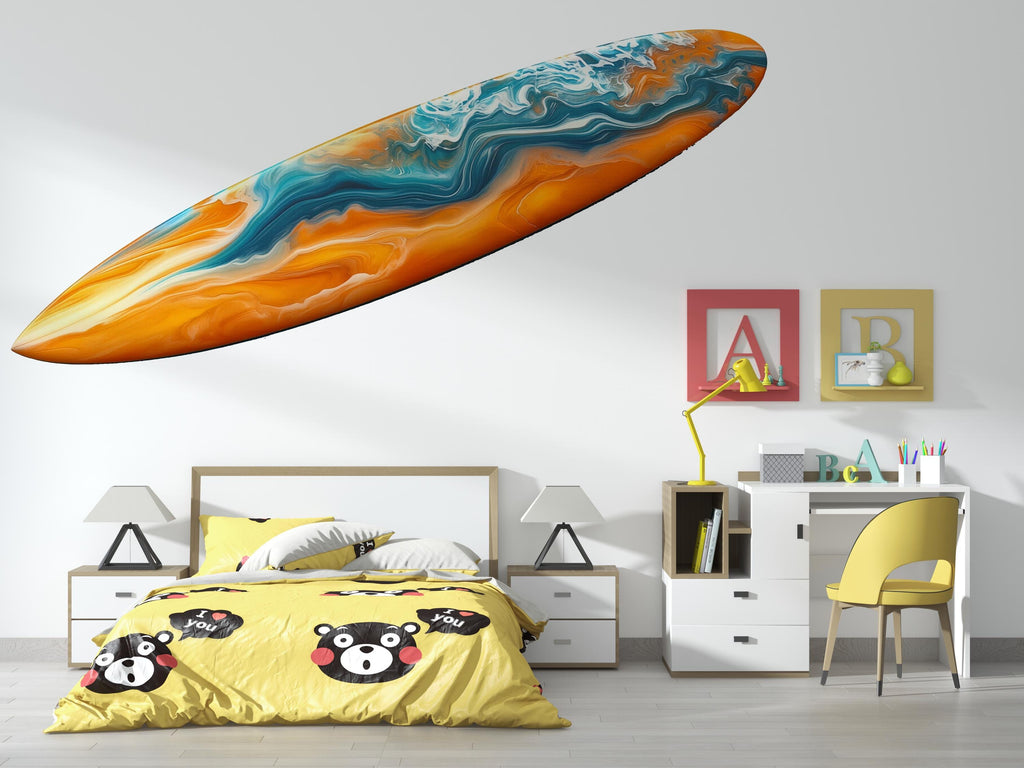 Abstract Surfboard Wall Decal, Ocean Wave Wall Sticker, Surf Art Wall Decor, Beach Theme Wall Art, Teen Boy Bedroom Wall Decal
