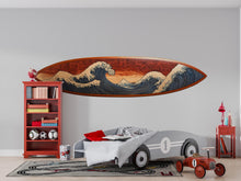 Load image into Gallery viewer, Japanese Wave Surfboard Wall Decal, Ocean Surf Wall Sticker, Beach Bedroom Wall Art, Surf Decor for Teen Room, Coastal Wall Decal