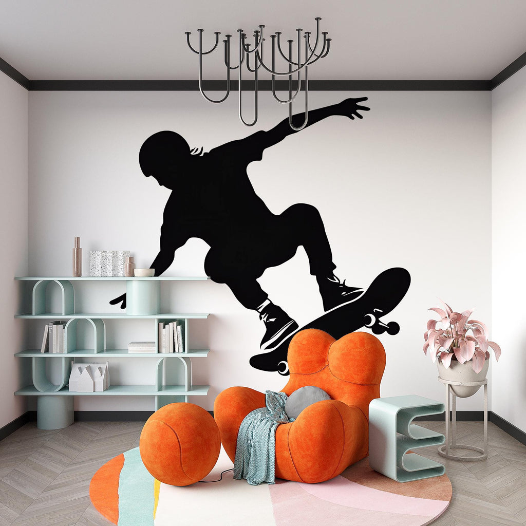 Skateboarder Wall Decal, Skateboarding Silhouette Wall Sticker, Skateboard Wall Art, Teen Boy Room Decor, Action Sports Wall Decal