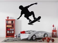Load image into Gallery viewer, Skateboarder Wall Decal, Skateboarding Silhouette Wall Sticker, Skateboard Wall Art, Teen Boy Room Decor, Action Sports Wall Decal