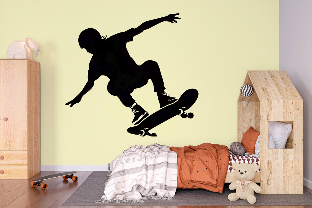 Skateboarder Wall Decal, Skateboarding Silhouette Wall Sticker, Skateboard Wall Art, Teen Boy Room Decor, Action Sports Wall Decal