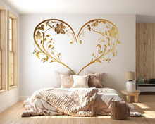 Load image into Gallery viewer, Gold Floral Heart Wall Decal | Elegant Botanical Heart Wall Sticker | Romantic Wall Art | Bedroom Wall Decor | Peel And Stick Wall Decal