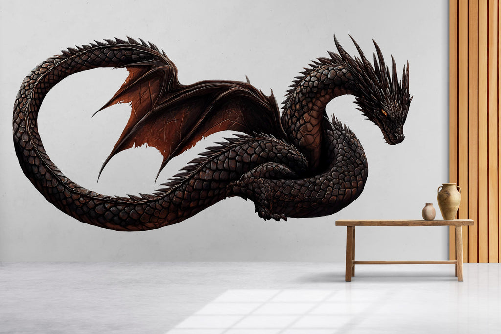 Dark Dragon Wall Decal | Mythical Dragon Wall Sticker | Fantasy Wall Art | Gothic Wall Decor | Large Dragon Wall Decal | Peel And Stick