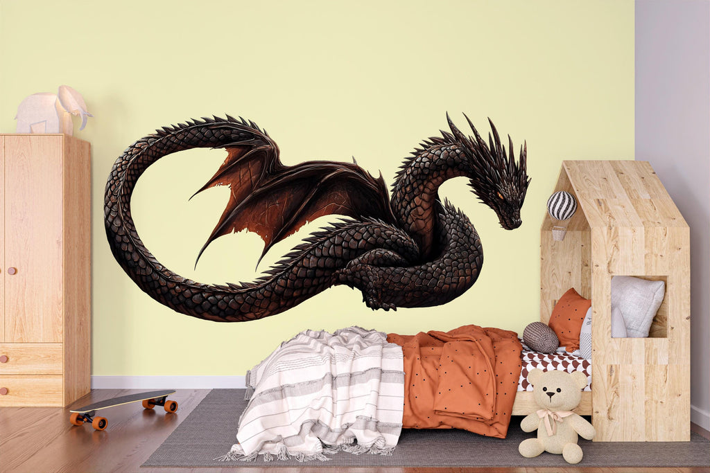 Dark Dragon Wall Decal | Mythical Dragon Wall Sticker | Fantasy Wall Art | Gothic Wall Decor | Large Dragon Wall Decal | Peel And Stick