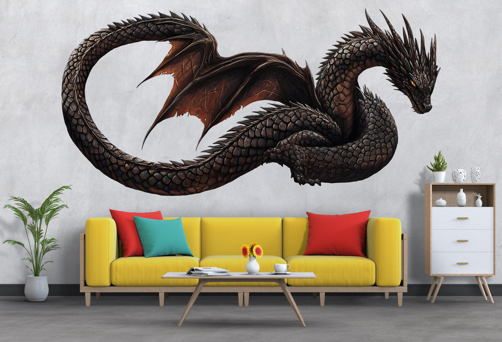 Dark Dragon Wall Decal | Mythical Dragon Wall Sticker | Fantasy Wall Art | Gothic Wall Decor | Large Dragon Wall Decal | Peel And Stick