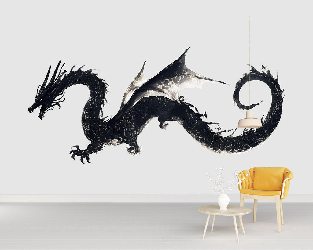 Black Dragon Wall Decal Fantasy Dragon Sticker Mythical Creature Wall Art For Kids Room Nursery Bedroom Playroom Home Decor