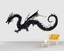 Load image into Gallery viewer, Black Dragon Wall Decal Fantasy Dragon Sticker Mythical Creature Wall Art For Kids Room Nursery Bedroom Playroom Home Decor