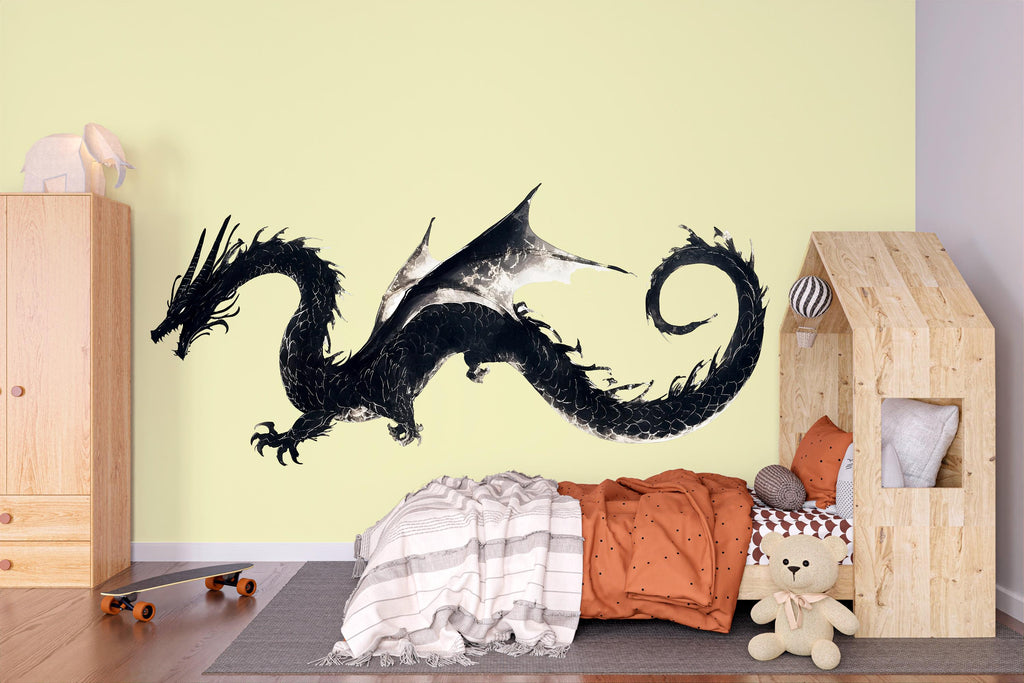 Black Dragon Wall Decal Fantasy Dragon Sticker Mythical Creature Wall Art For Kids Room Nursery Bedroom Playroom Home Decor