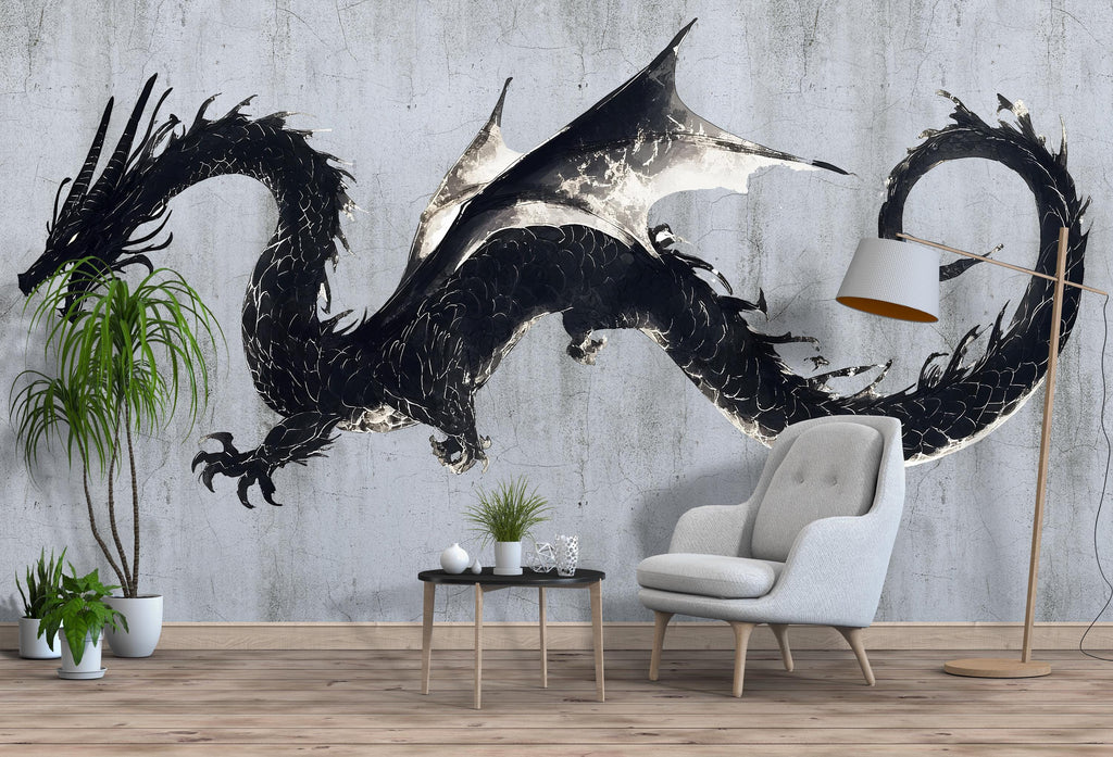 Black Dragon Wall Decal Fantasy Dragon Sticker Mythical Creature Wall Art For Kids Room Nursery Bedroom Playroom Home Decor