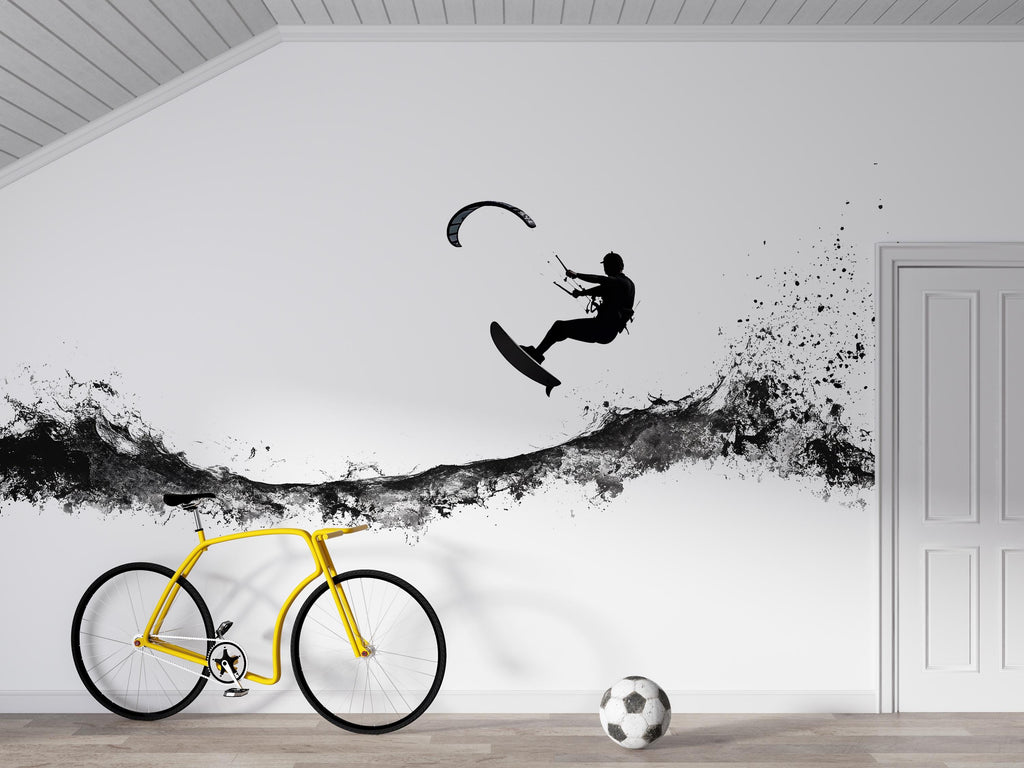 Kitesurf Wall Decal, Kiteboarding Wall Sticker, Extreme Water Sports Wall Art, Teen Boy Room Decor, Ocean Action Wall Decal
