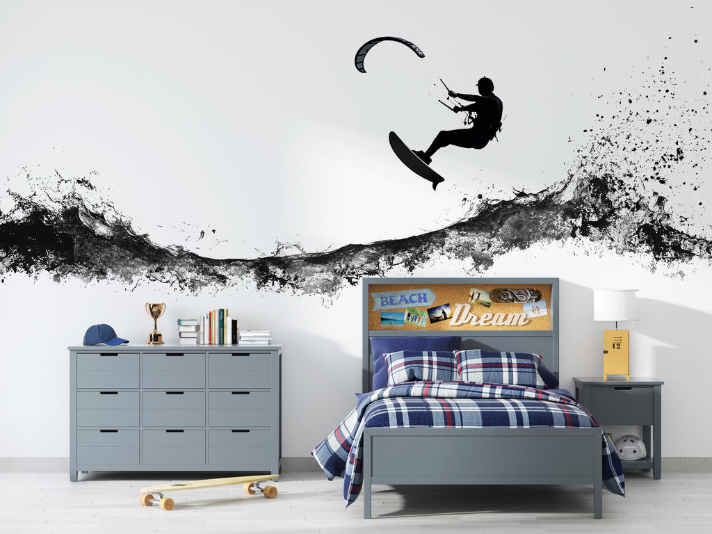 Kitesurf Wall Decal, Kiteboarding Wall Sticker, Extreme Water Sports Wall Art, Teen Boy Room Decor, Ocean Action Wall Decal