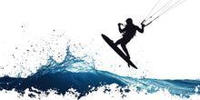 Load image into Gallery viewer, Kitesurf Wall Decal With Ocean Splash, Kiteboarding Wall Sticker, Extreme Water Sports Wall Art, Teen Boy Room Decor