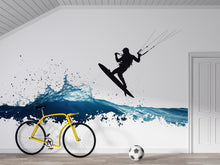Load image into Gallery viewer, Kitesurf Wall Decal With Ocean Splash, Kiteboarding Wall Sticker, Extreme Water Sports Wall Art, Teen Boy Room Decor