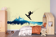Load image into Gallery viewer, Kitesurf Wall Decal With Ocean Splash, Kiteboarding Wall Sticker, Extreme Water Sports Wall Art, Teen Boy Room Decor