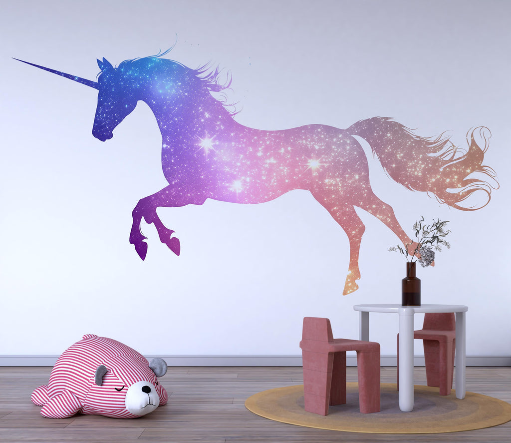 Galaxy Unicorn Wall Decal Magical Unicorn Sticker Rainbow Star Nursery Wall Art For Kids Room Baby Nursery Playroom Fantasy Decor
