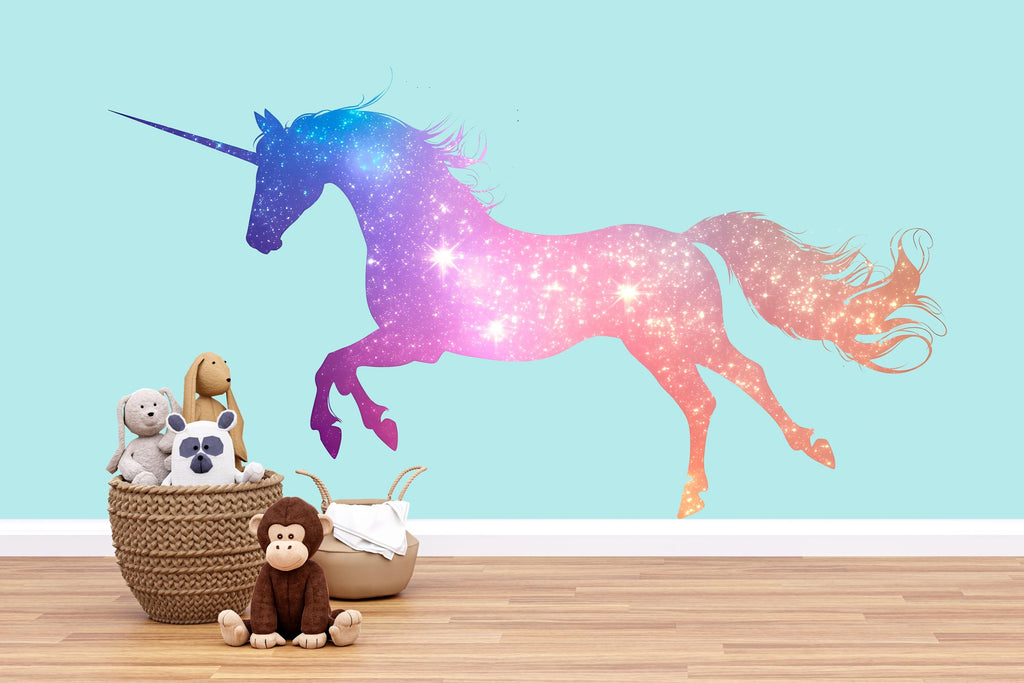 Galaxy Unicorn Wall Decal Magical Unicorn Sticker Rainbow Star Nursery Wall Art For Kids Room Baby Nursery Playroom Fantasy Decor
