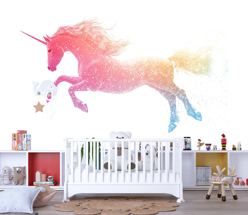 Rainbow Galaxy Unicorn Wall Decal Magical Unicorn Sticker Fantasy Nursery Wall Art For Kids Room Baby Nursery Playroom Decor