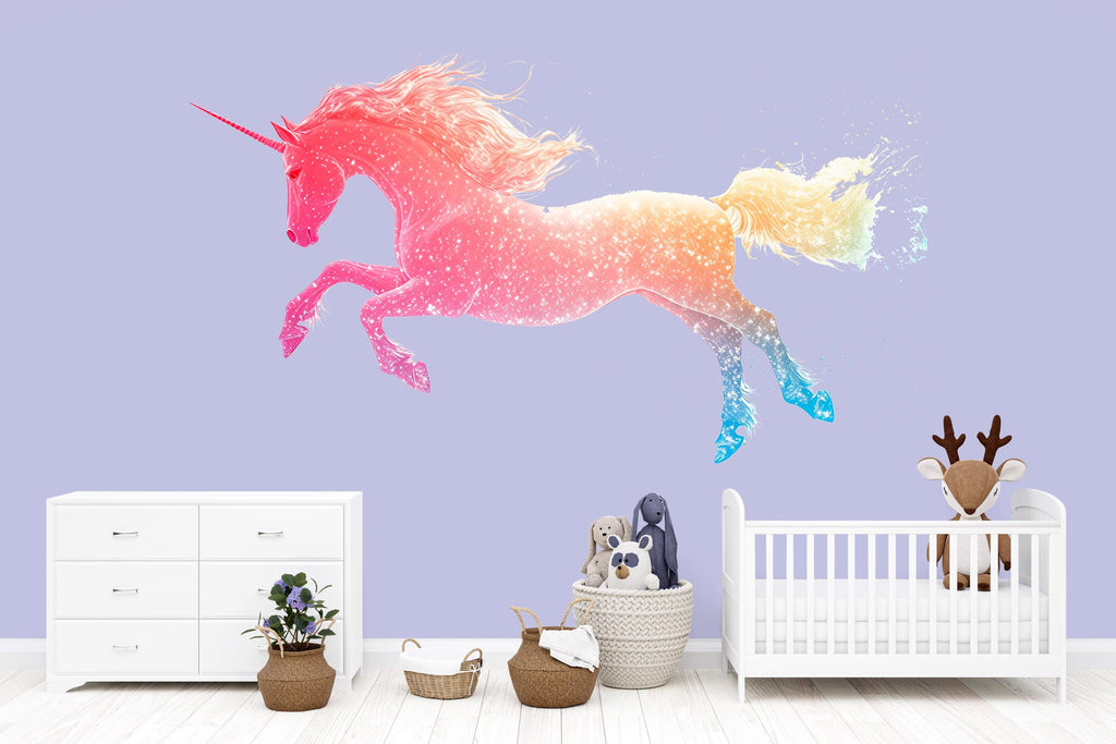 Rainbow Galaxy Unicorn Wall Decal Magical Unicorn Sticker Fantasy Nursery Wall Art For Kids Room Baby Nursery Playroom Decor