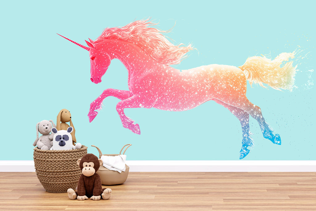 Rainbow Galaxy Unicorn Wall Decal Magical Unicorn Sticker Fantasy Nursery Wall Art For Kids Room Baby Nursery Playroom Decor
