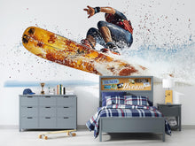Load image into Gallery viewer, Kitesurf Wall Decal With Ocean Splash, Kiteboarding Wall Sticker, Extreme Water Sports Wall Art, Teen Boy Room Decor