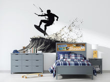 Load image into Gallery viewer, Kitesurf Wall Decal Silhouette, Kiteboarding Wall Sticker, Extreme Sports Wall Art, Teen Boy Room Decor