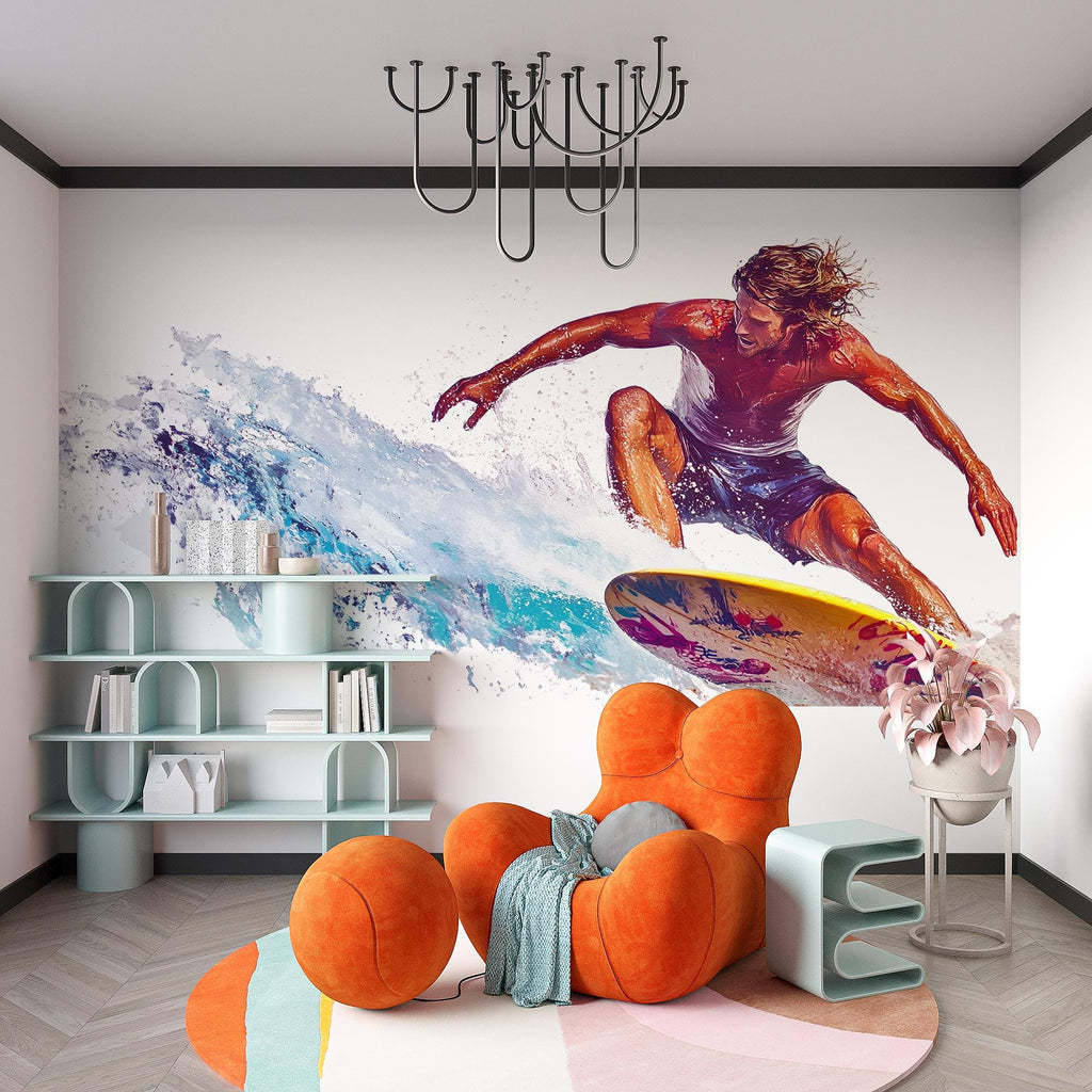 Surfing Wall Decal Sticker | Action Sports Wall Art | Peel And Stick Wall Decal For Kids Room Teen Bedroom Game Room Modern Interior Decor