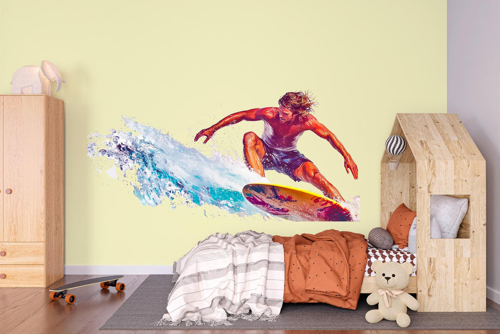 Surfing Wall Decal Sticker | Action Sports Wall Art | Peel And Stick Wall Decal For Kids Room Teen Bedroom Game Room Modern Interior Decor