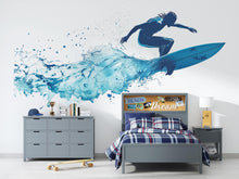 Load image into Gallery viewer, Surfing Wall Decal Sticker | Ocean Sports Wall Art | Peel And Stick Wall Decal For Boys Room Teen Bedroom Surf Decor Modern Coastal Interior